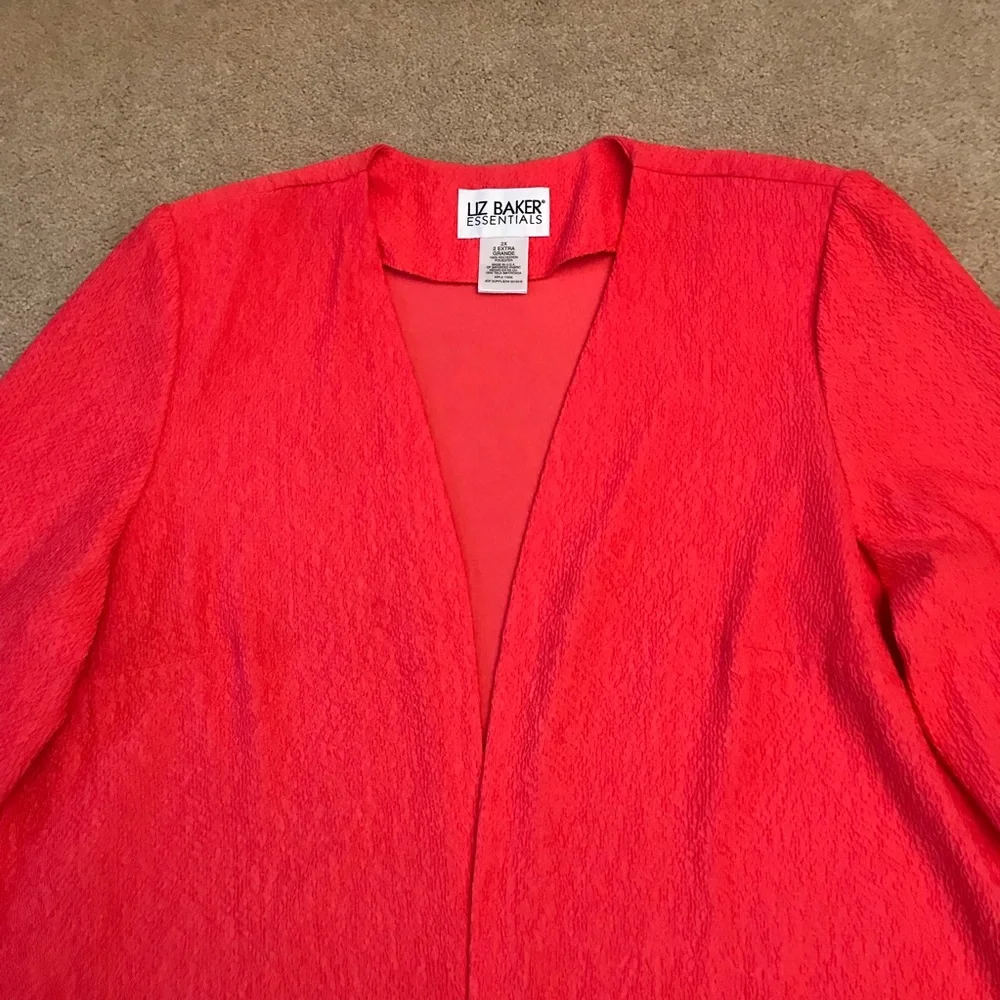 Liz Baker Open Front Dress Jacket Size 2X Coral Textured Mid Length USA Made